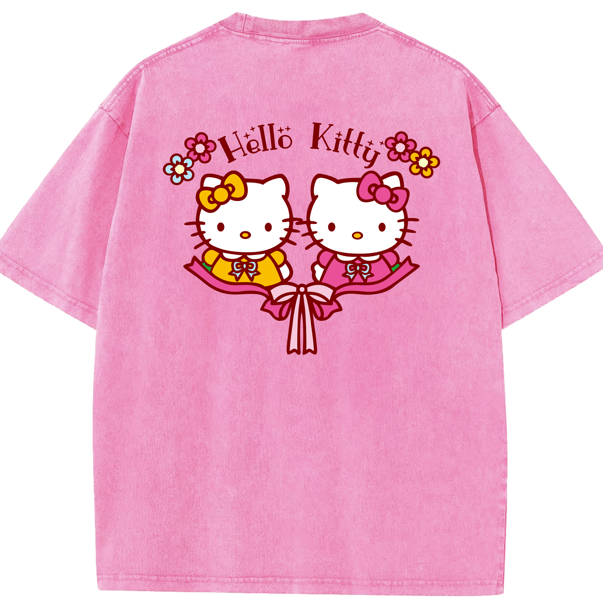 （画像用） Hello Kitty ハローキティ 綿100% ヴィンテージ風 半袖Tシャツ（背面プリント）